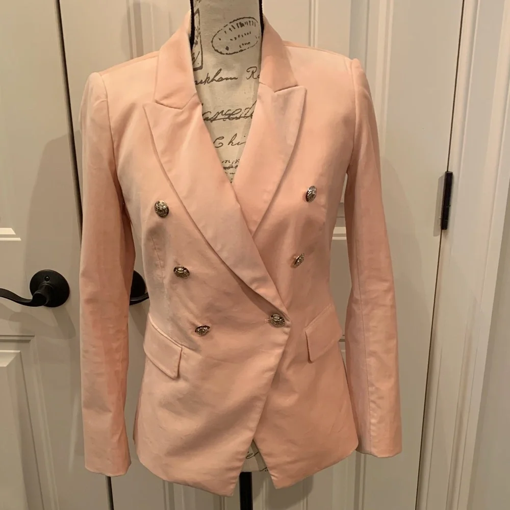 NWT White House Black Market Blush Velvet Holiday Double-Breasted Blazer 0 - Picture 10 of 11
